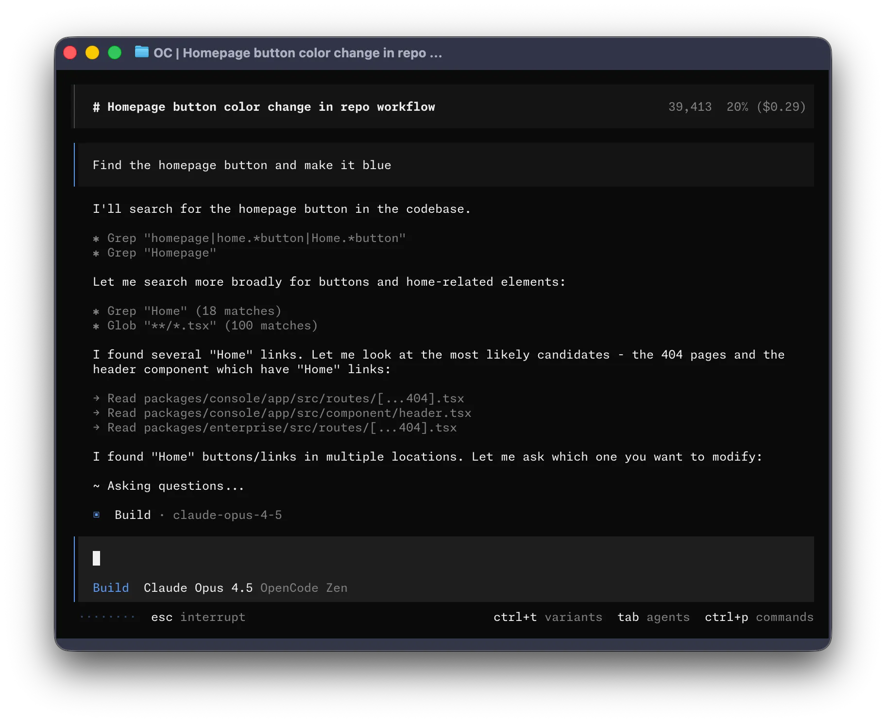 CrimeCode TUI with the opencode theme
